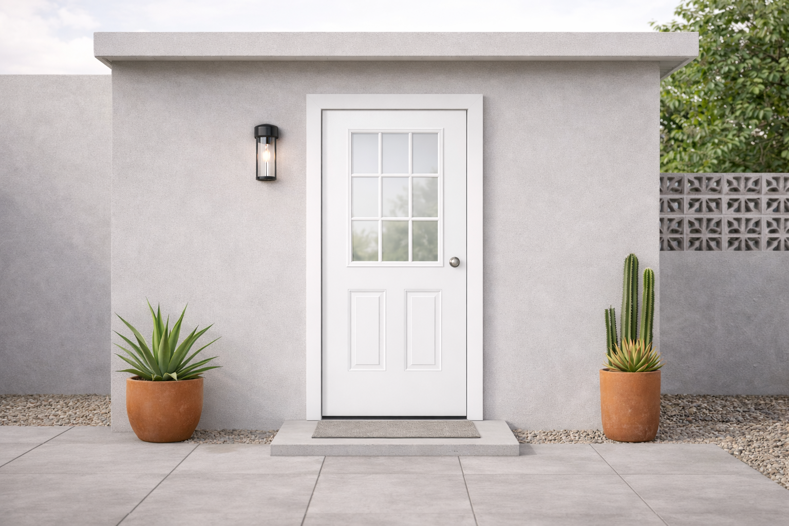 Puerta de acero clásica con vitral 9 luces